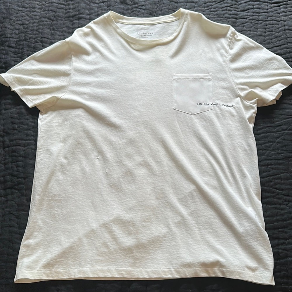 All Saints White pocket T shirt.